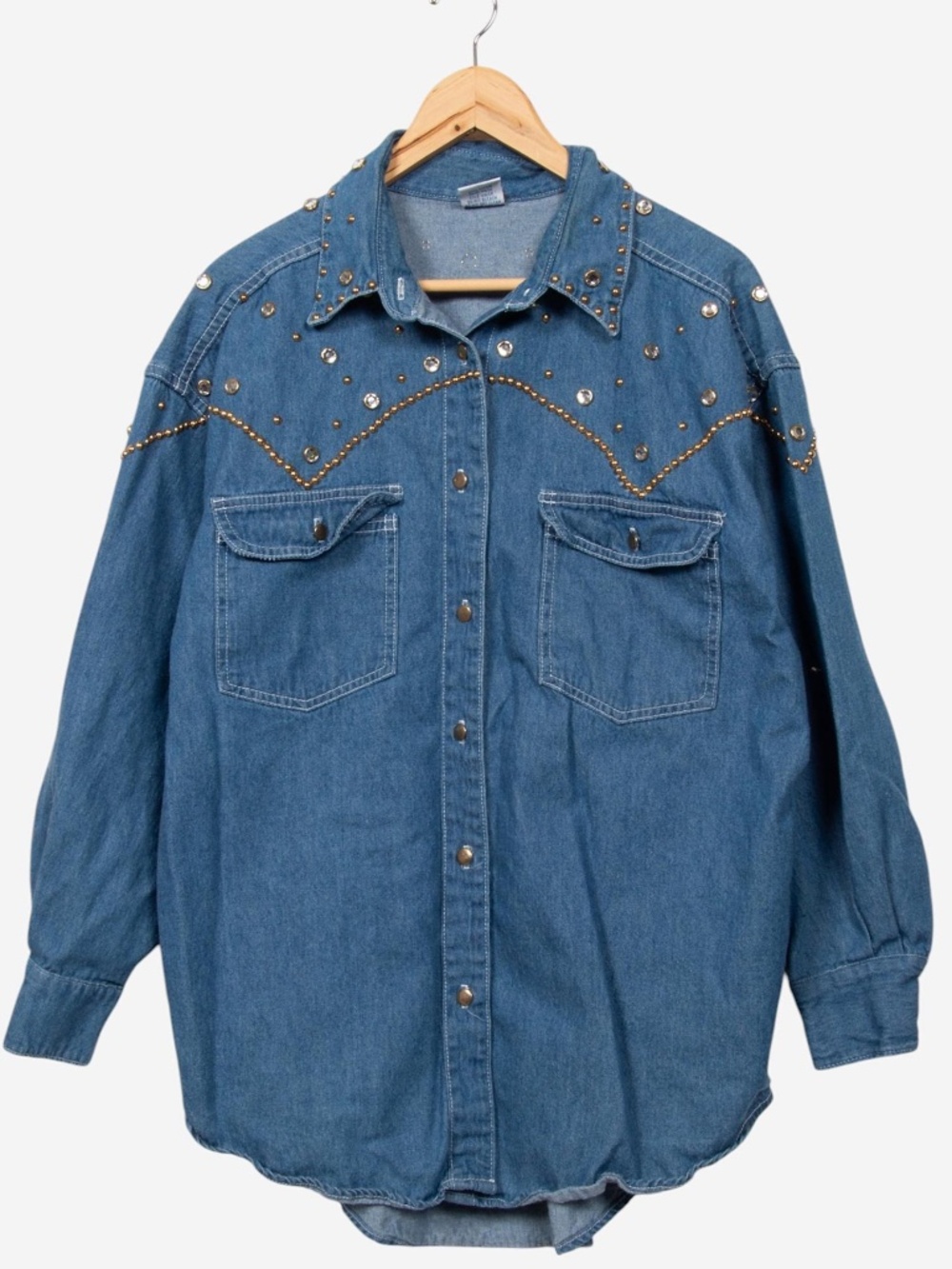 vintage 90s studded & jeweled denim jean jacket size large